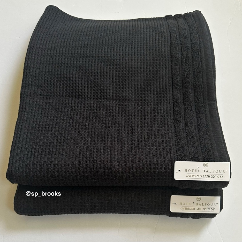 🎁9 PC Hotel Balfour Oversized Bath Towel Set - Cotton -Black Caviar Waffle - Picture 2 of 9